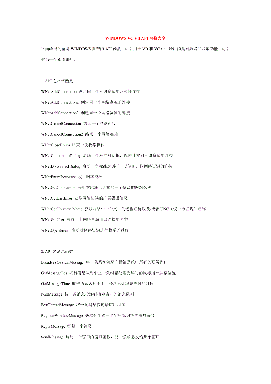 WINDOWSAPI函数大全_第1页