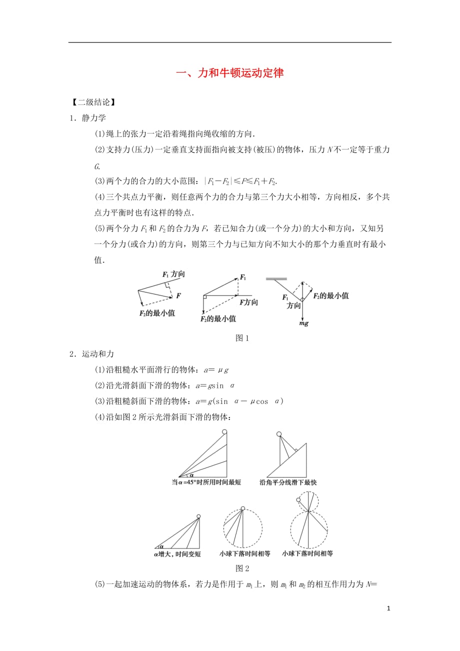 高考物理二轮复习第2部分专项4考前回扣——结论性语句再强化1力和牛顿运动定律学案_第1页