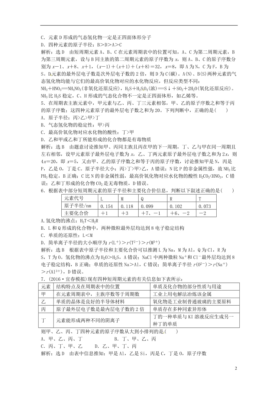 高中化学一轮复习专题专项训练（三）元素的综合推断鲁教版_第2页