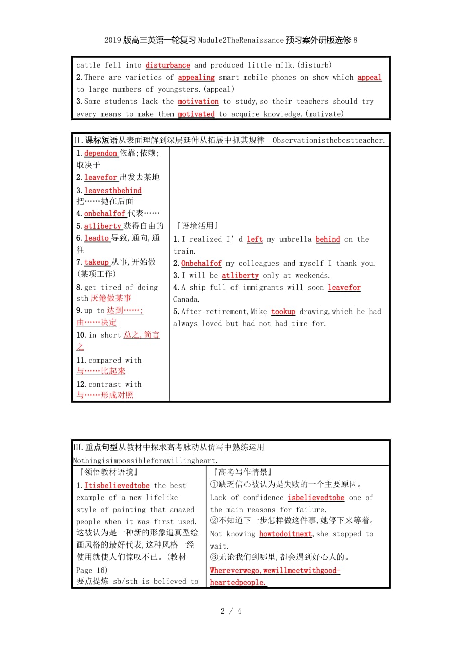 高三英语一轮复习Module2TheRenaissance预习案外研版选修8_第2页