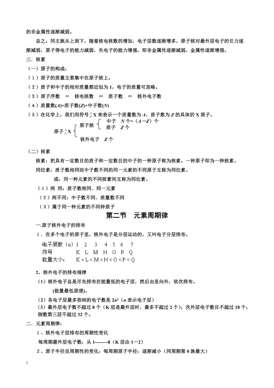 人教版化学必修二第一章知识点总结讲解材料_第3页