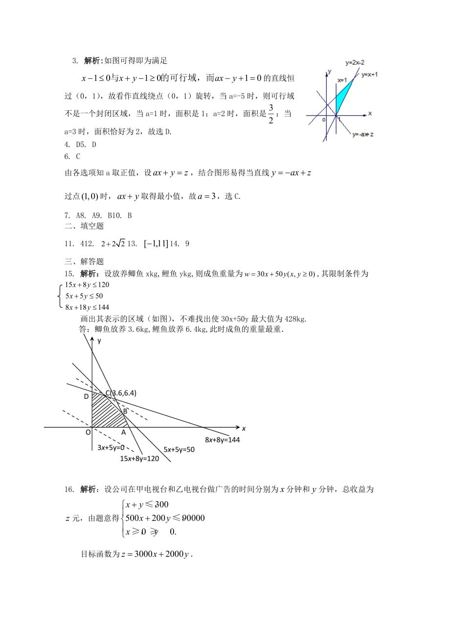 天津市2020届高三数学 26线性规划单元测试 新人教A版（通用）_第4页