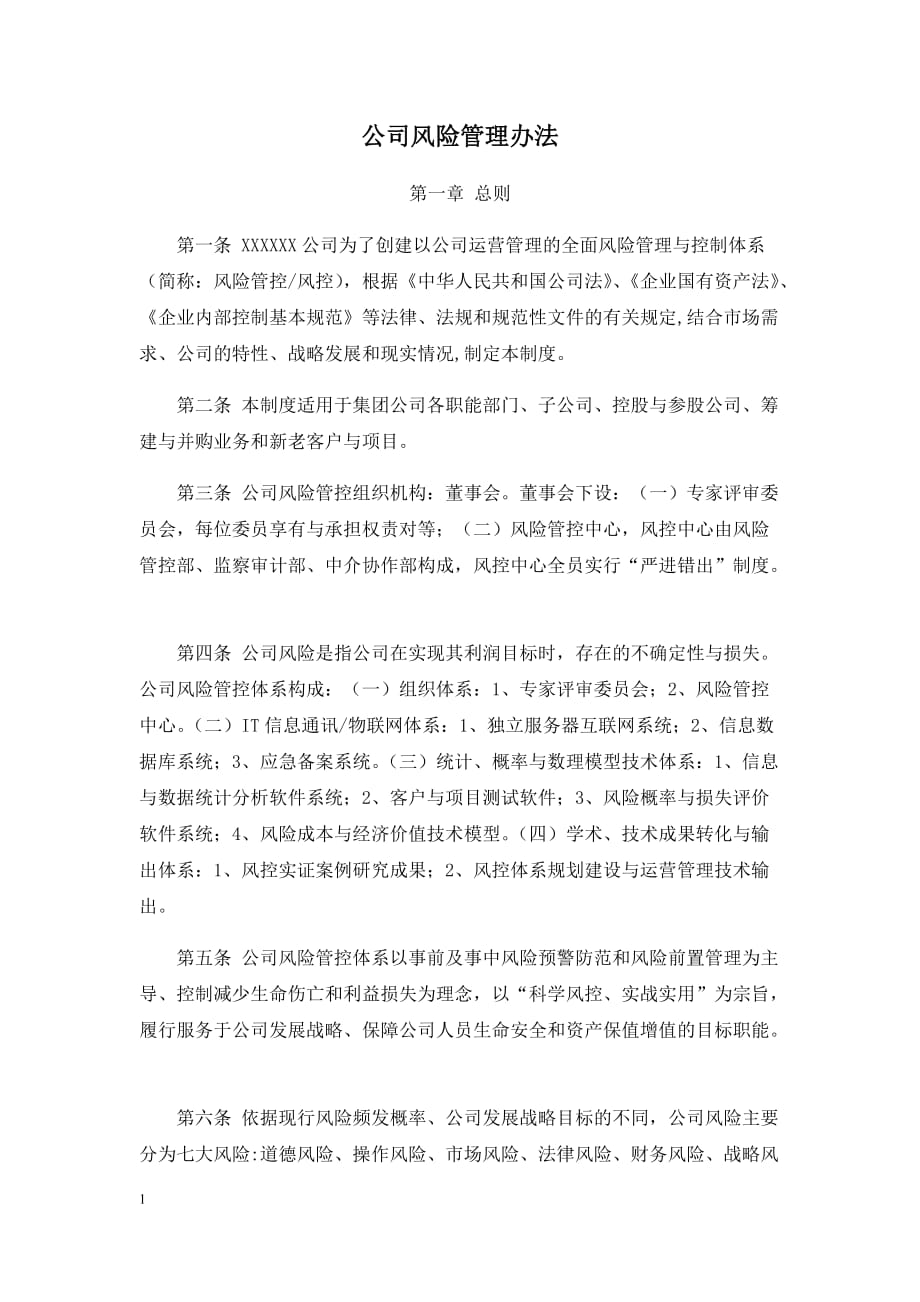 金融投资公司风险管理办法讲义资料_第1页