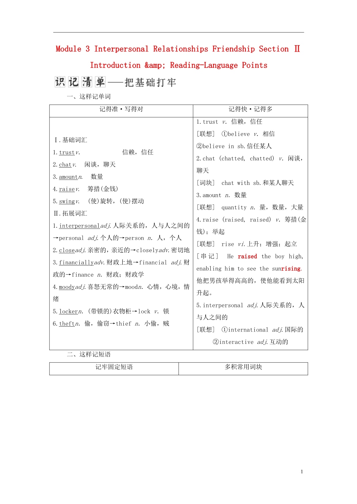 高中英语Module3InterpersonalRelationshipsFriendshipSectionⅡIntroduction&ampamp;Reading-LanguagePoints教学案外研选修6_第1页