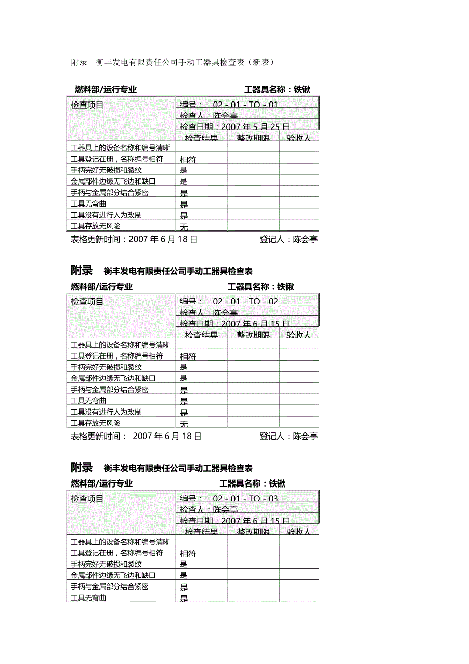 2020（企业管理套表）附录衡丰发电有限责任公司手动工器具检查表(新)_第2页