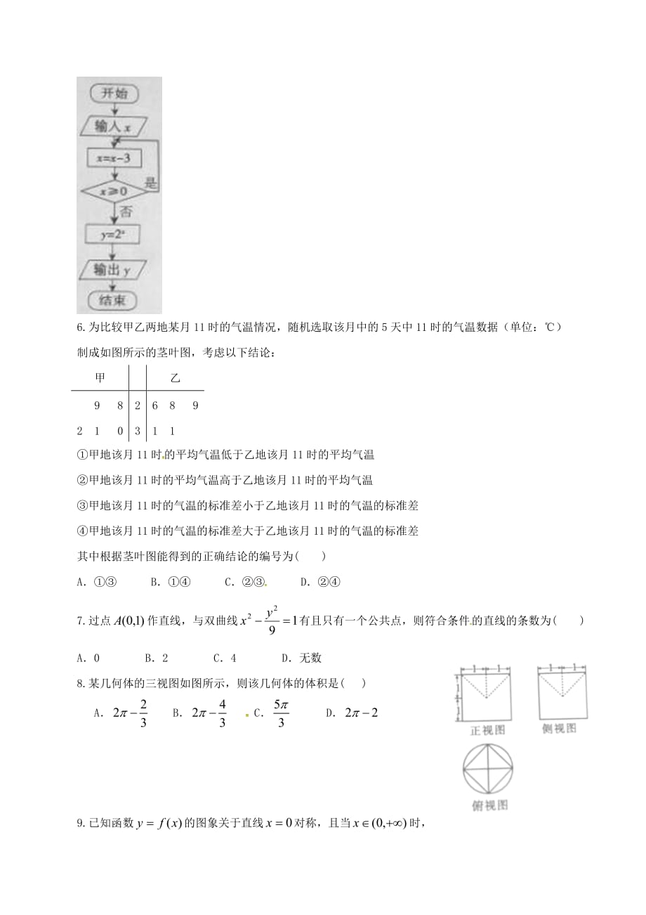 福建省福州文博中学2020届高三数学上学期第一次月考试题 理（无答案）(1)（通用）_第2页