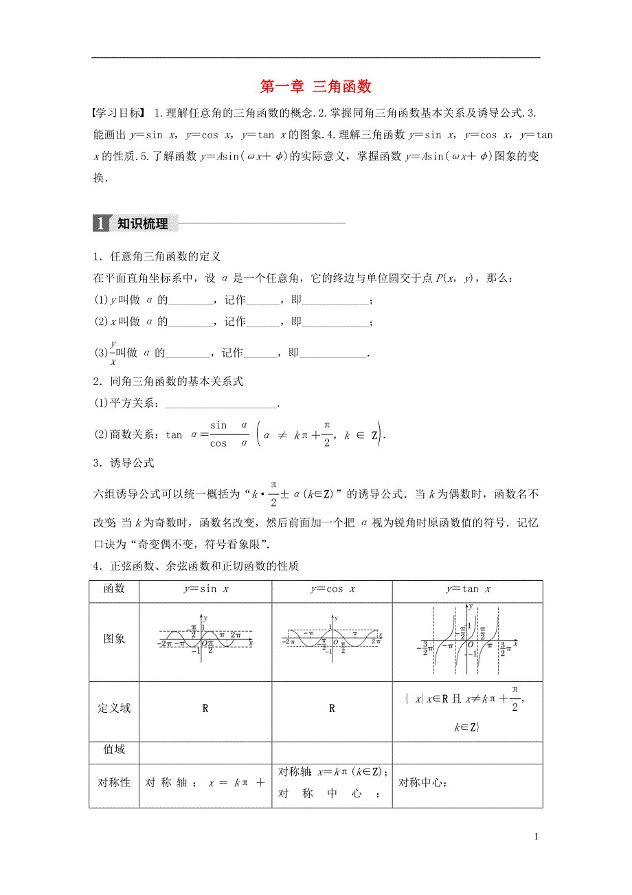 高中数学第一章三角函数章末复习课学案苏教版必修4_第1页