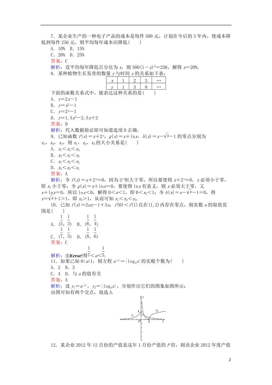 高中数学第三章函数的应用单元检测新人教A版必修1_第2页