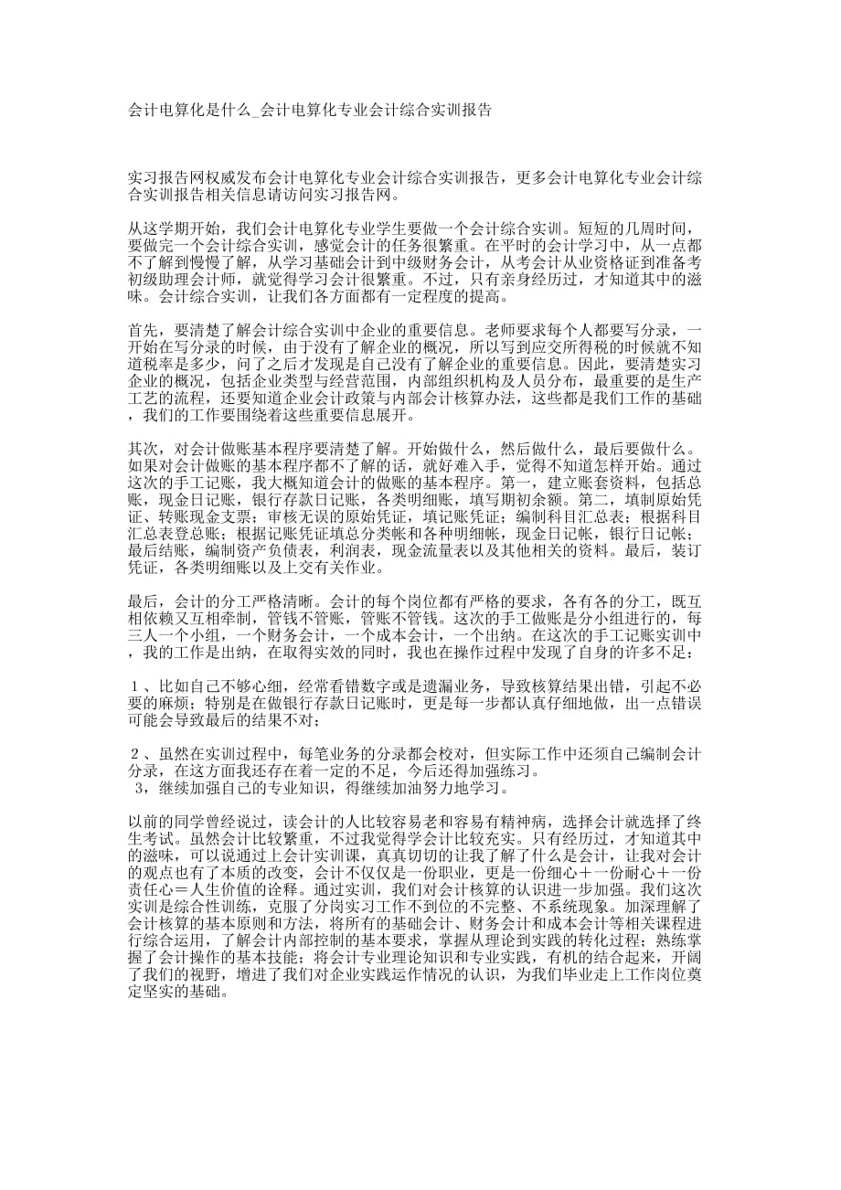 会计电算化是什么_会计电算化专业会计综合实训的报告.docx_第1页