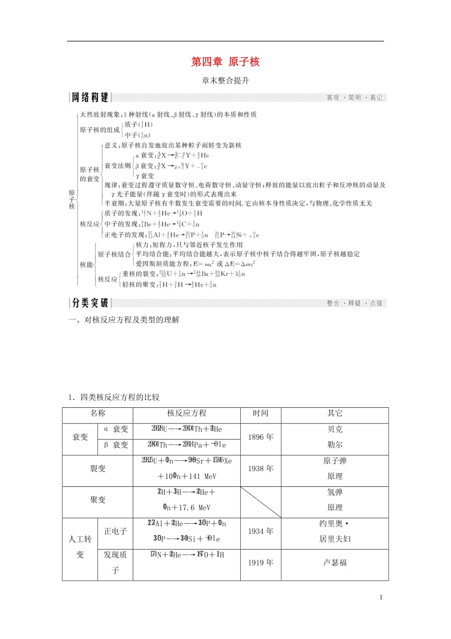 高中物理第四章原子核章末整合提升教学案粤教选修3-5_第1页