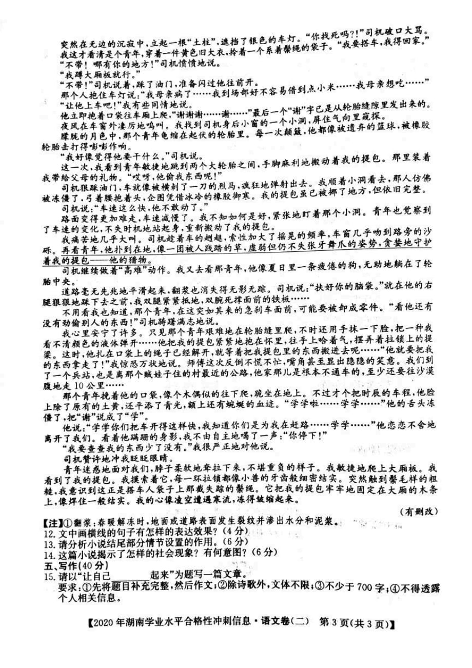 2020年湖南省普通高中学业水平合格性测试冲刺信息卷二 语文试题_第3页