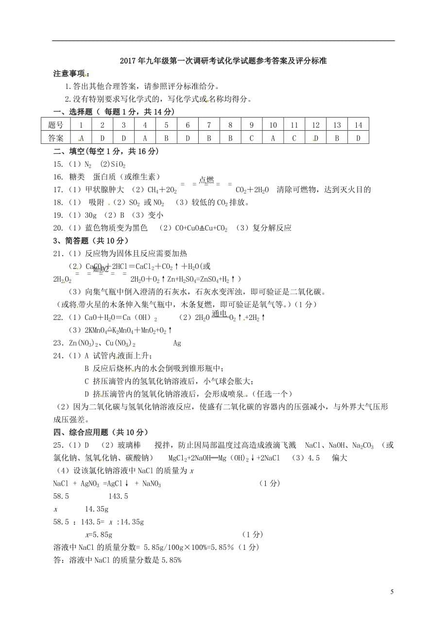 河南省平顶山2017届九年级化学下学期第一次调研测试一模试题扫描版.doc_第5页