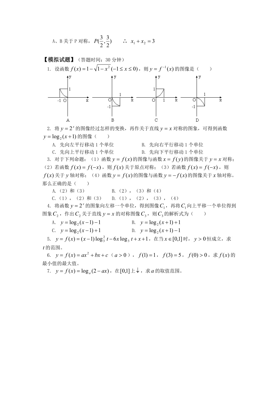 高三数学（理）反函数、利用函数图象解题人教版知识精讲（通用）_第4页