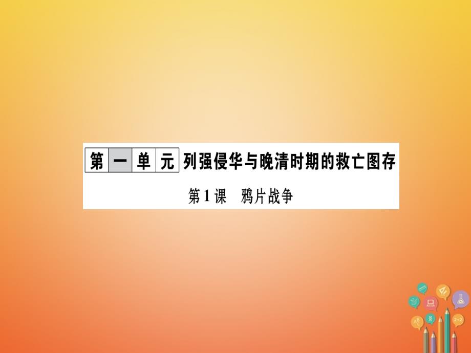 2017_2018学年八年级历史上册第1单元列强侵华与晚晴时期的救亡图存第1课鸦片战争作业课件岳麓版.ppt_第1页