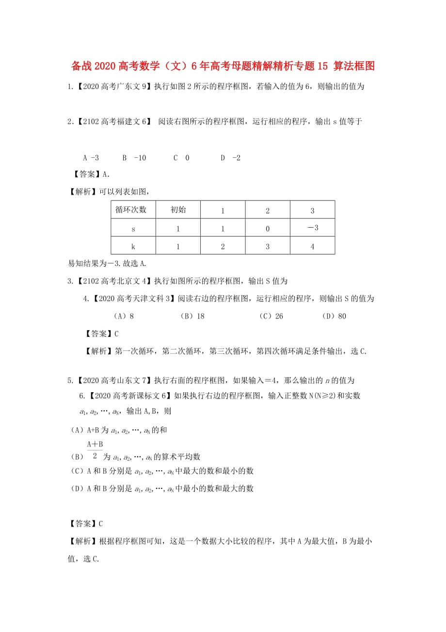 备战2020高考数学 6年高考母题精解精析专题15 算法框图 文（通用）_第1页