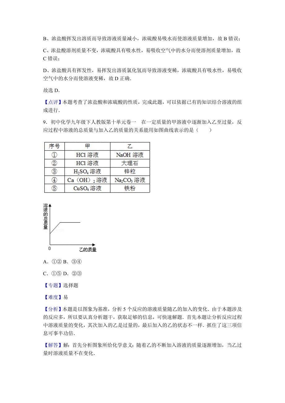 初中化学九年级下人教版第十单元卷一_第5页