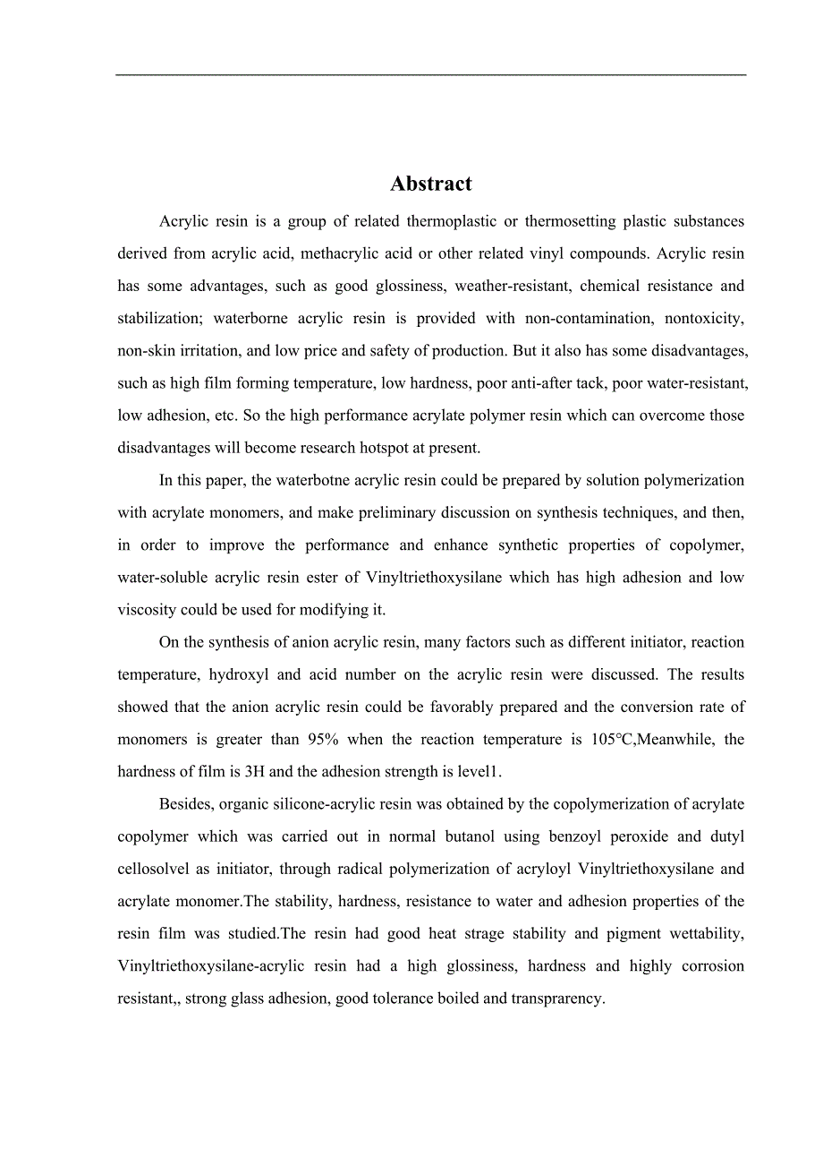 《乙烯基三乙氧基硅烷改性水溶性丙烯酸树脂的合成与应用》-公开DOC·毕业论文_第4页