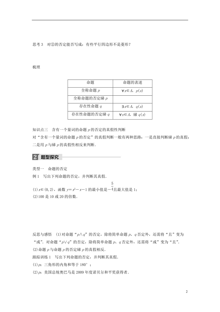 高中数学第一单元常用逻辑用语1.2.2“非”（否定）教学案新人教B选修1-1_第2页