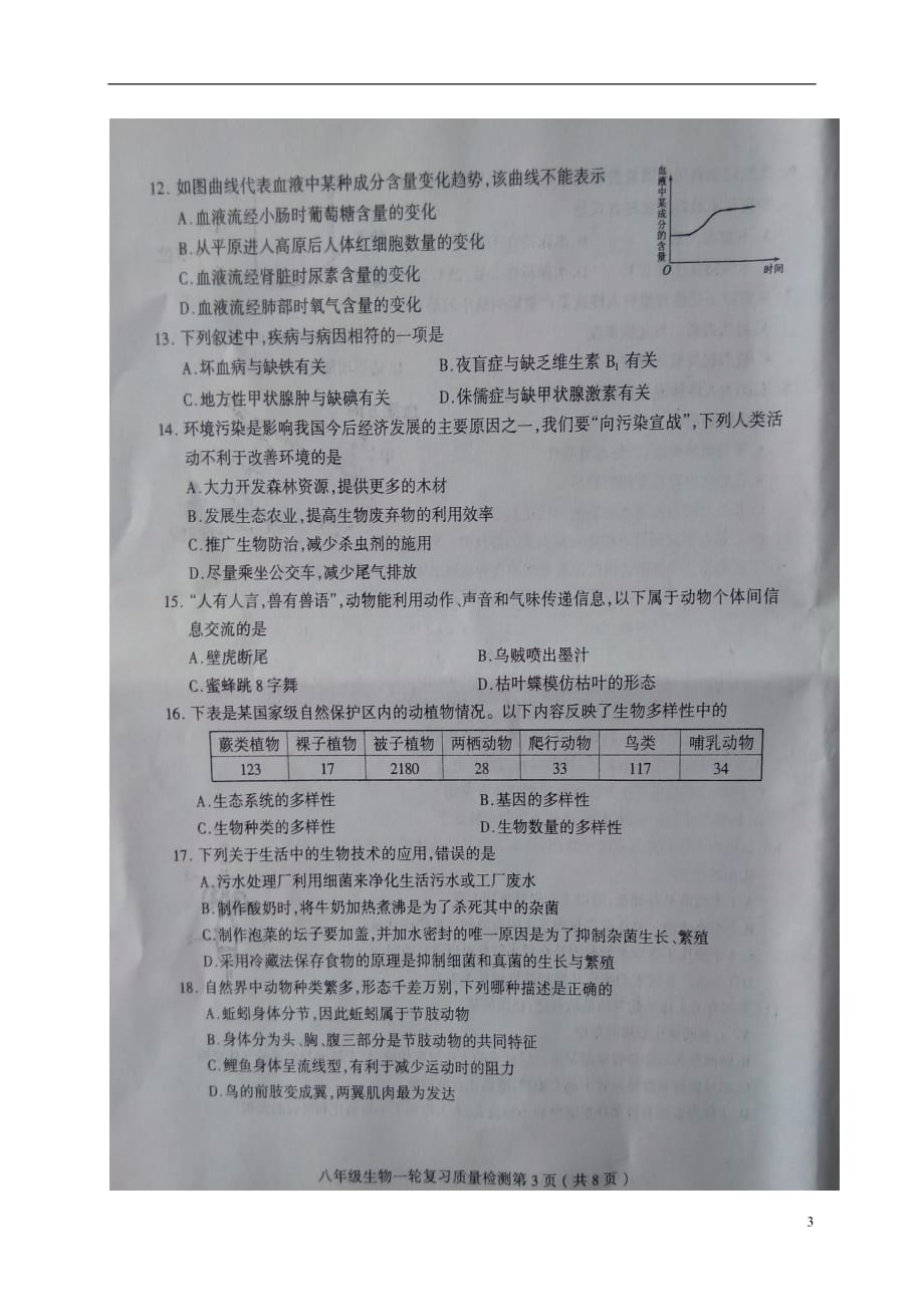 山东省临沂市郯城县2017届九年级生物下学期第一次模拟试题扫描版.doc_第3页