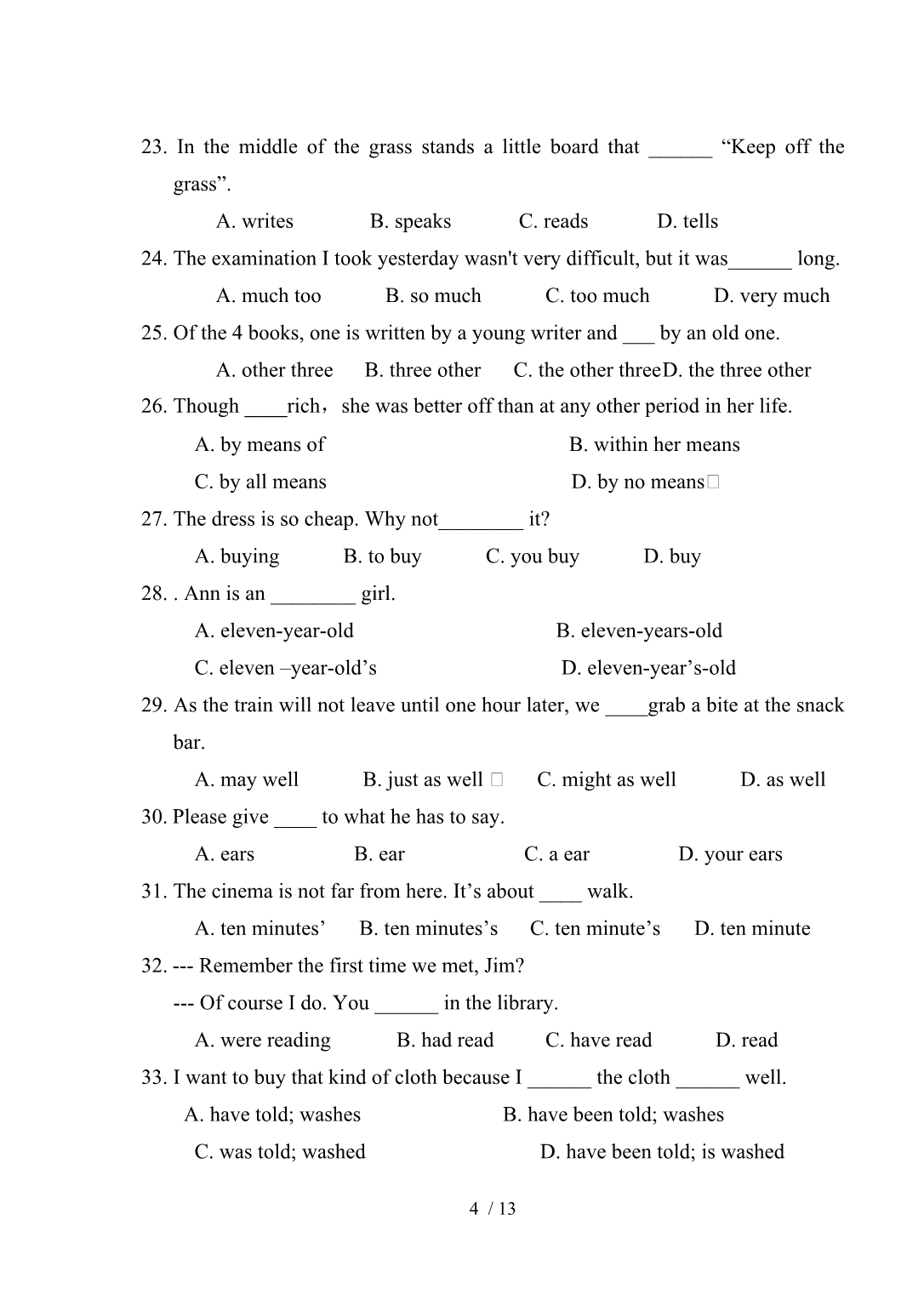 《英语语法》期末试卷(A)11-12(2)_第4页
