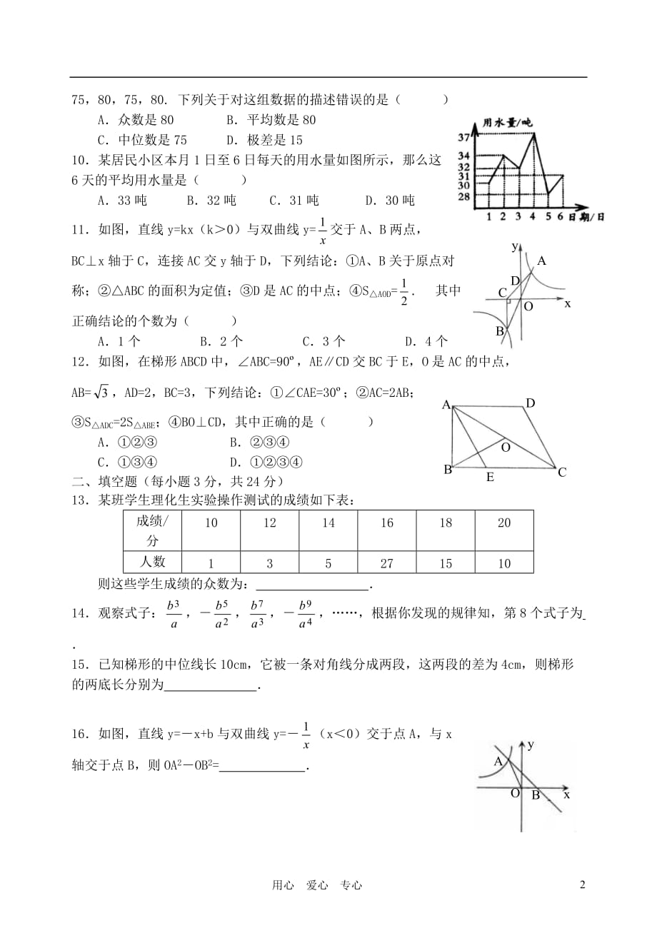 江苏省阜宁GSJY八年级数学下学期期末调研试卷 浙教版.doc_第2页