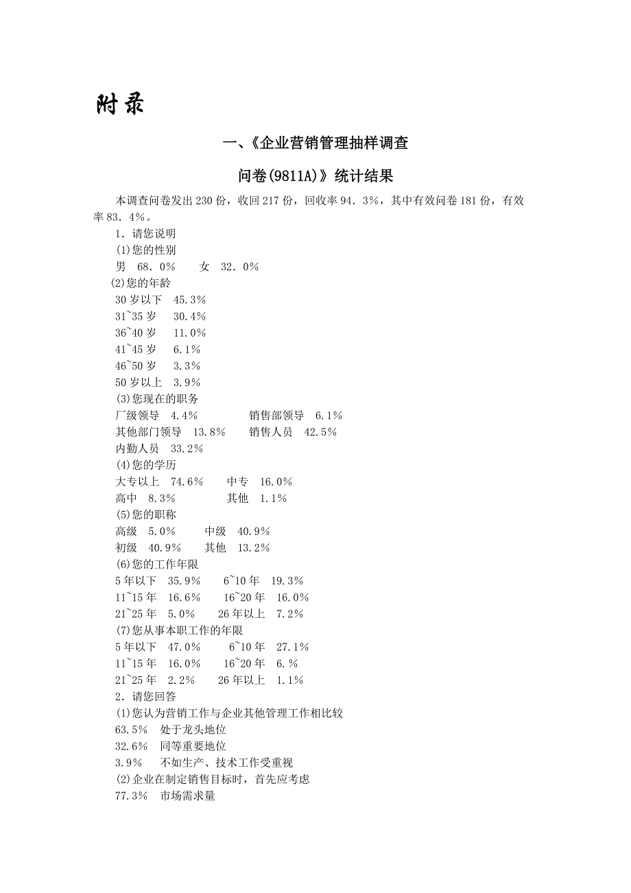 202X年企业营销管理抽样调查统计结果_第1页