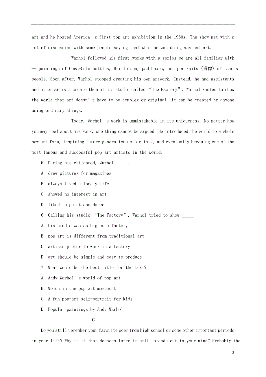 山西省高二英语上学期第三次模块考试试题_第3页