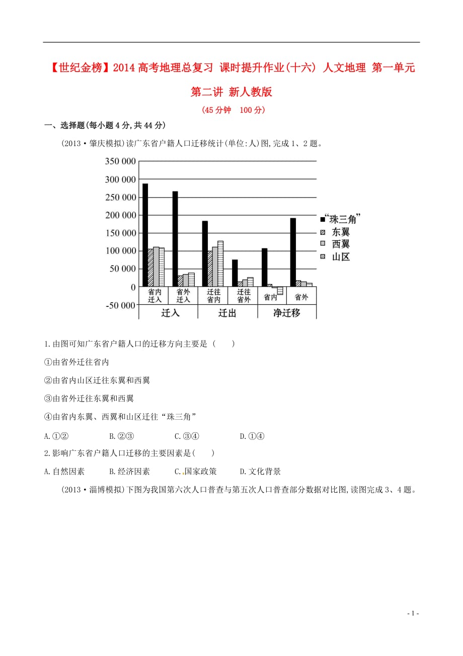 【世纪金榜】2014高考地理总复习 课时提升作业(十六) 人文地理 第一单元 第二讲 新人教版.doc_第1页