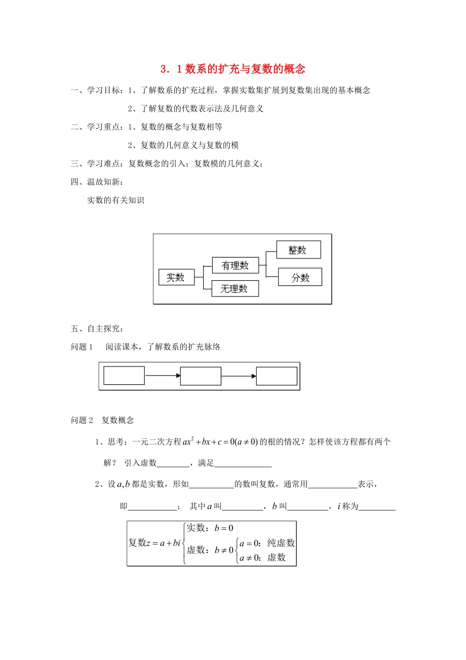 云南省腾冲市高中数学 第三章 数系的扩充与复数的引入 3.1 数系的扩充与复数的概念学案（无答案）新人教A版选修1-2（通用）_第1页