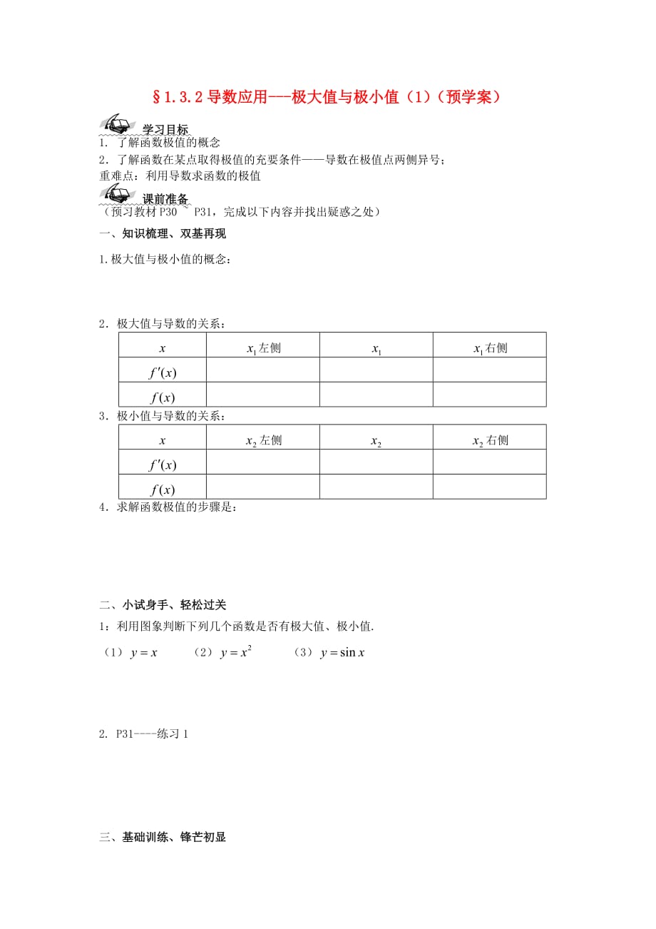 高中数学 导数应用 极值1导学案 苏教版选修2-2（通用）_第1页