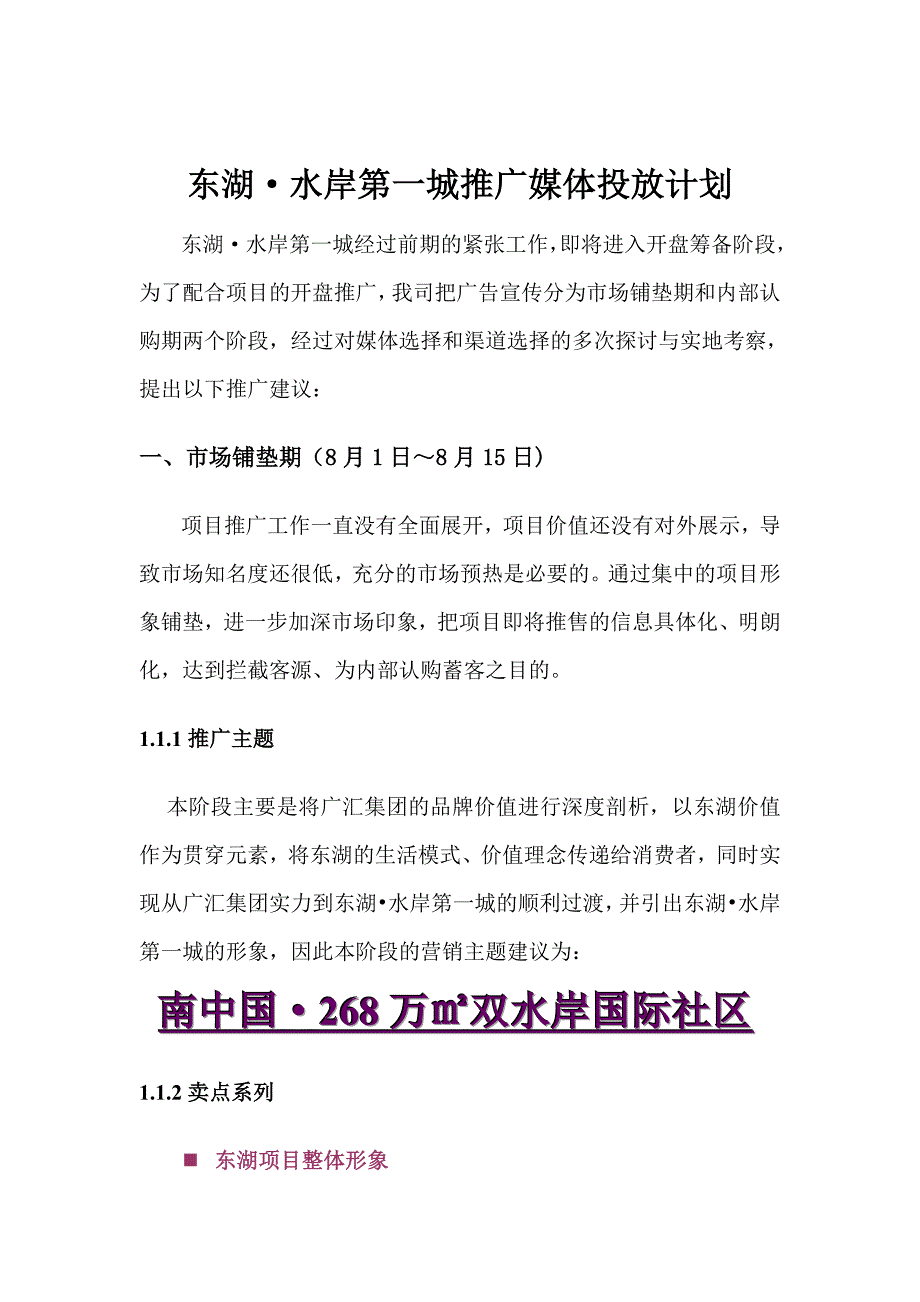 202X年东湖水岸第一城推广媒体投放计划书_第1页