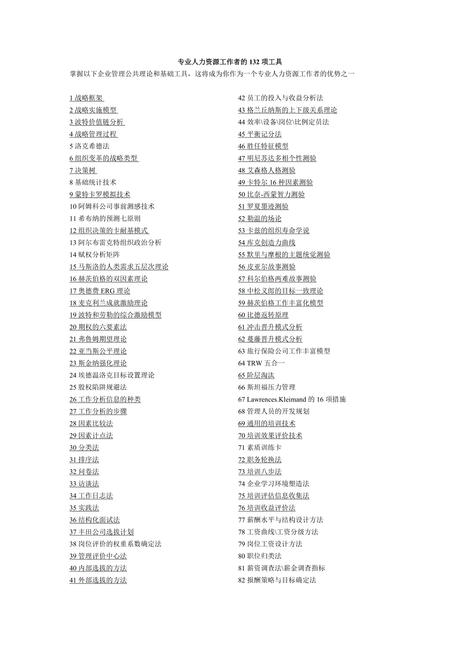 202X年专业人力资源工作者必备的132项工具_第1页
