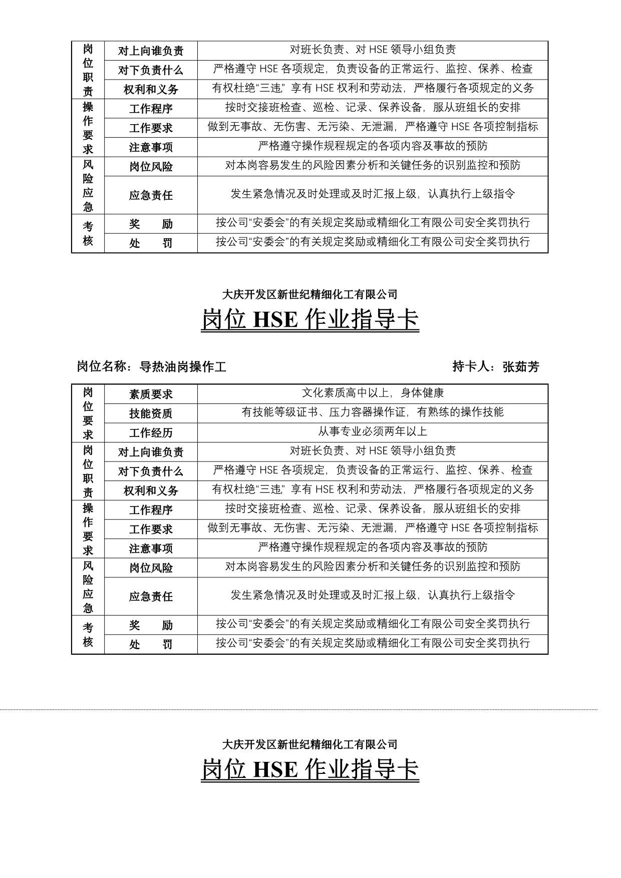 202X年某开发区精细化工有限公司岗位HSE作业指导表格_第4页