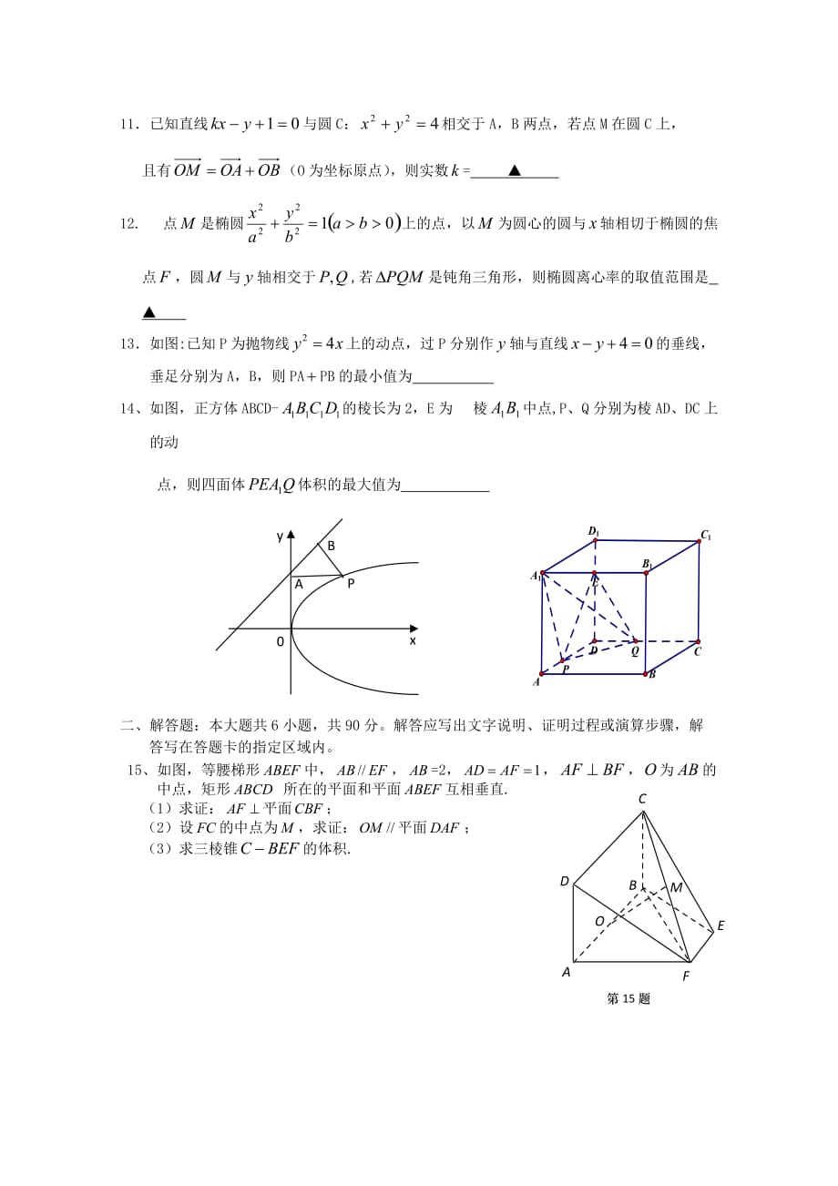 江苏省泰兴市第三高级中学2020届高二数学上学期调研考试（无答案）苏教版（通用）_第2页