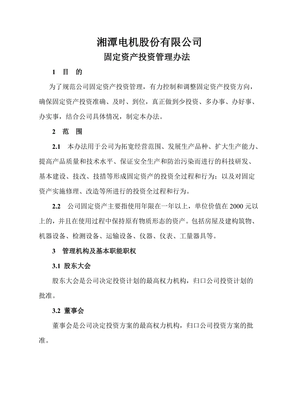 202X年某某电机公司固定资产投资管理办法_第1页