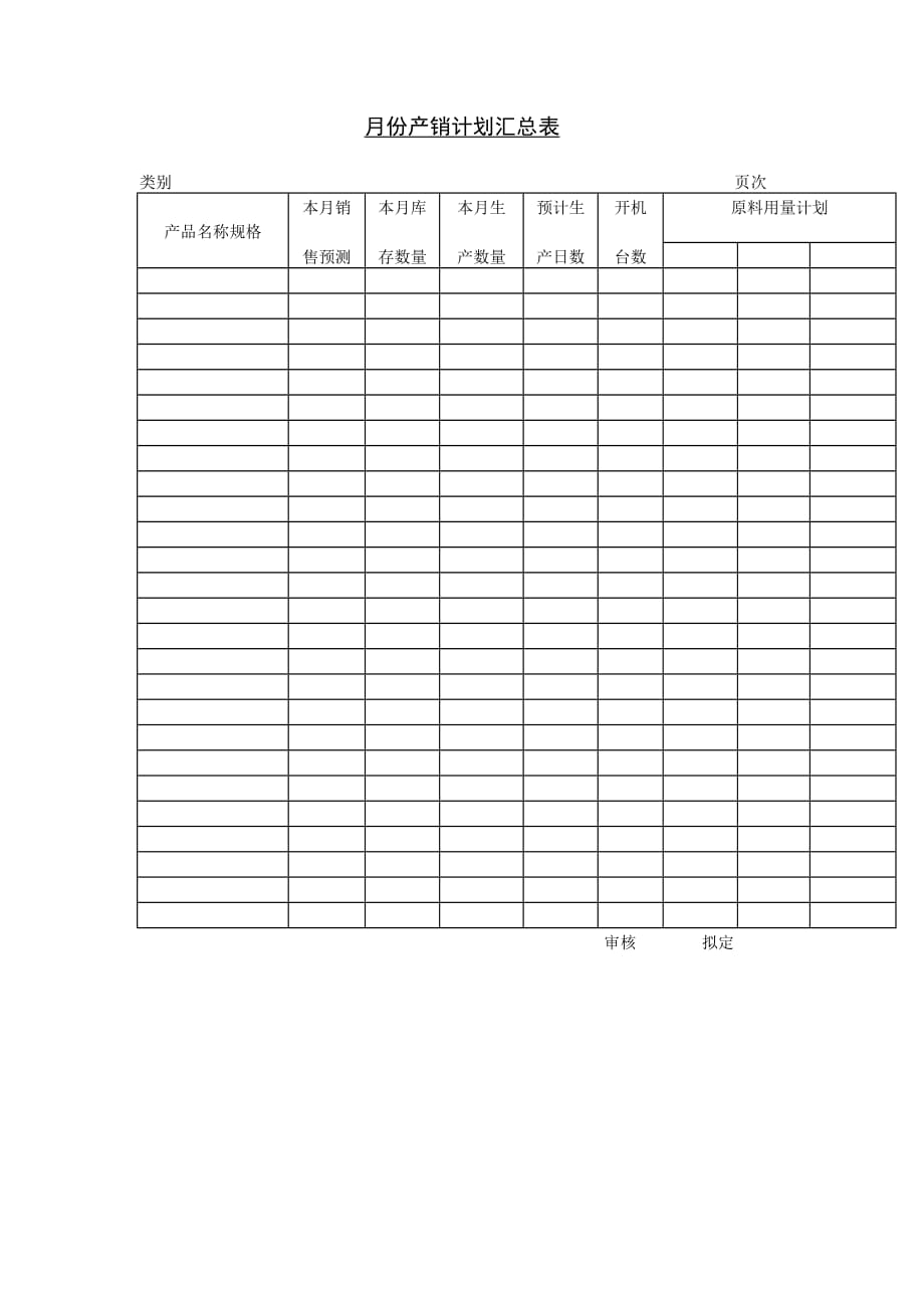 202X年月份产销计划汇总表_第1页