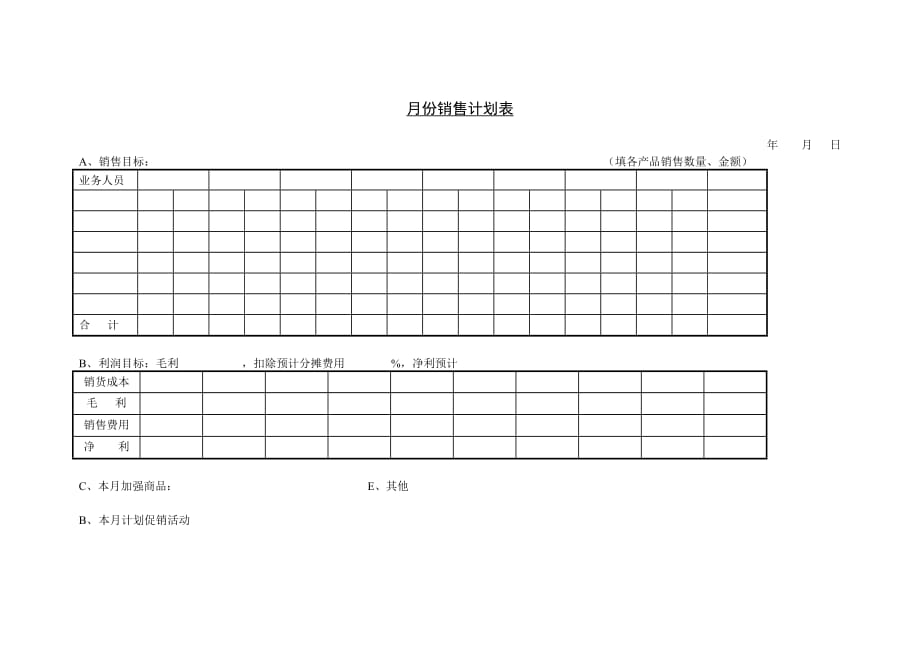 202X年月份销售计划表_第1页