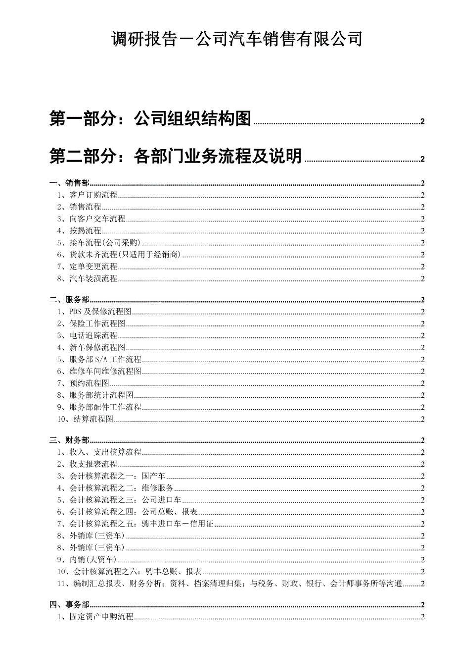 202X年某某汽车销售公司各项流程调研报告_第1页