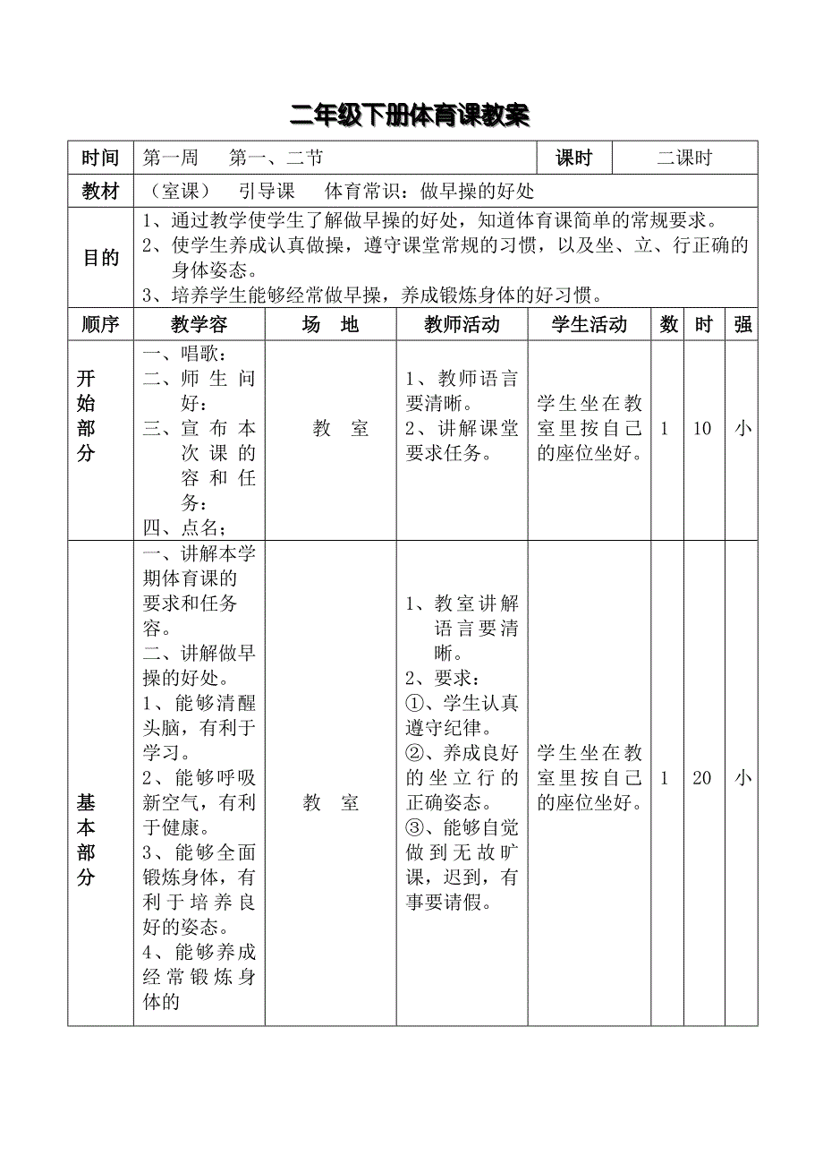 二年级（下册）《体育》（全册）教学设计_第1页