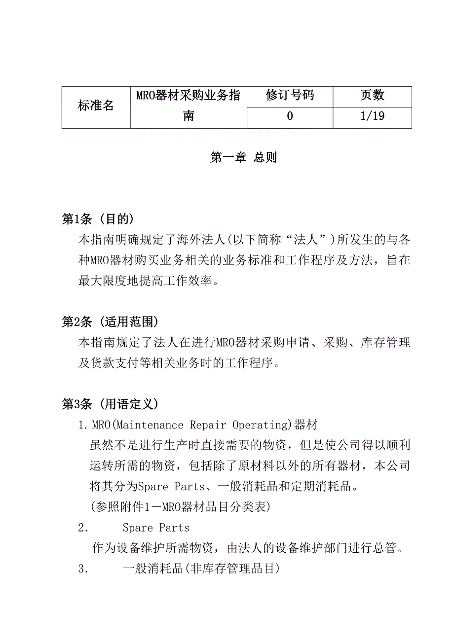 202X年MRO资材采购业务管理程序_第1页