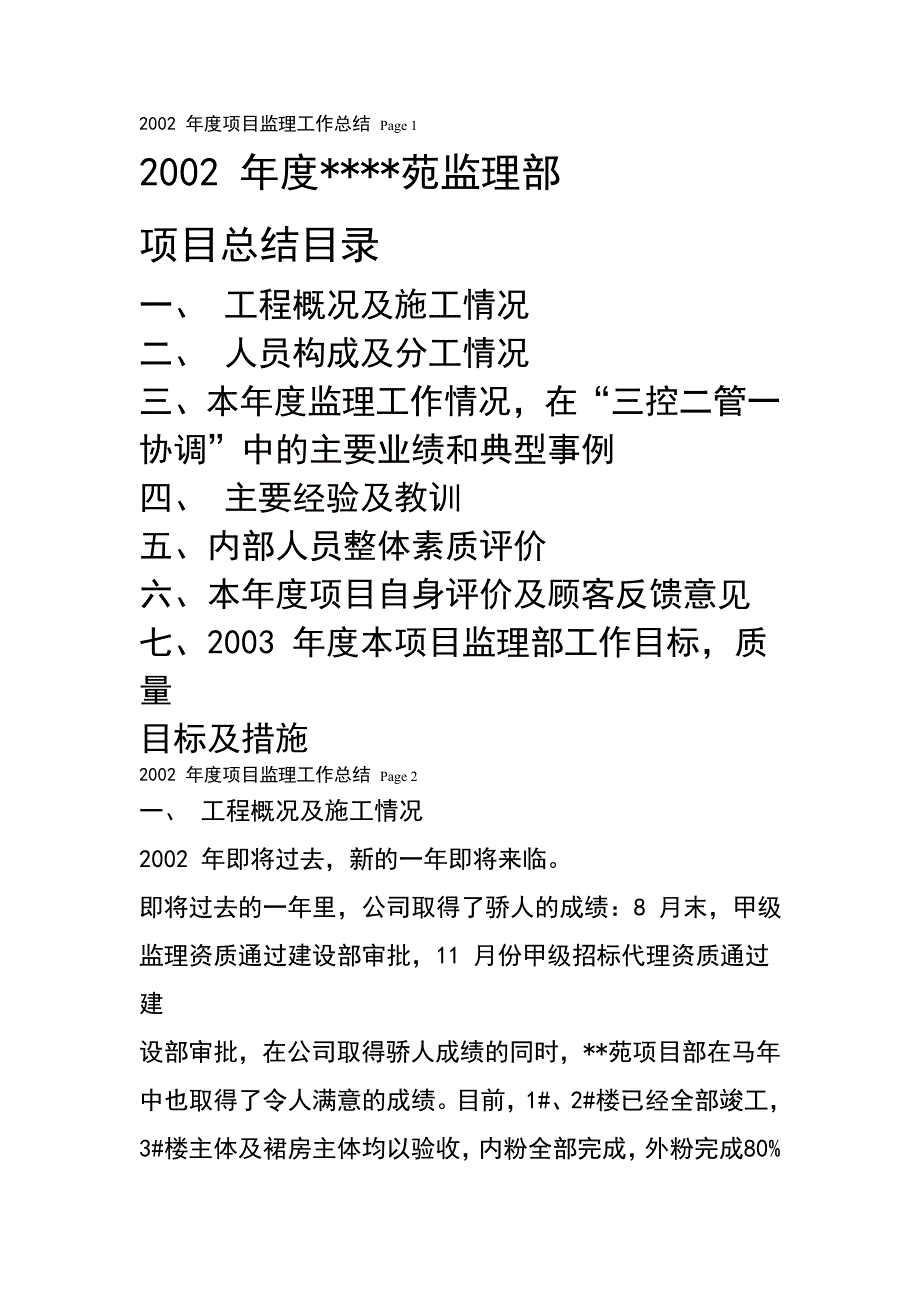 202X年某某苑监理部项目总结_第1页