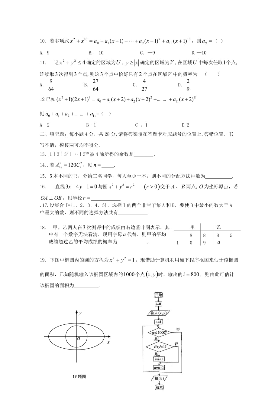 湖北省沙市2020学年高二数学下学期第一次周练试题 理（无答案）（通用）_第2页