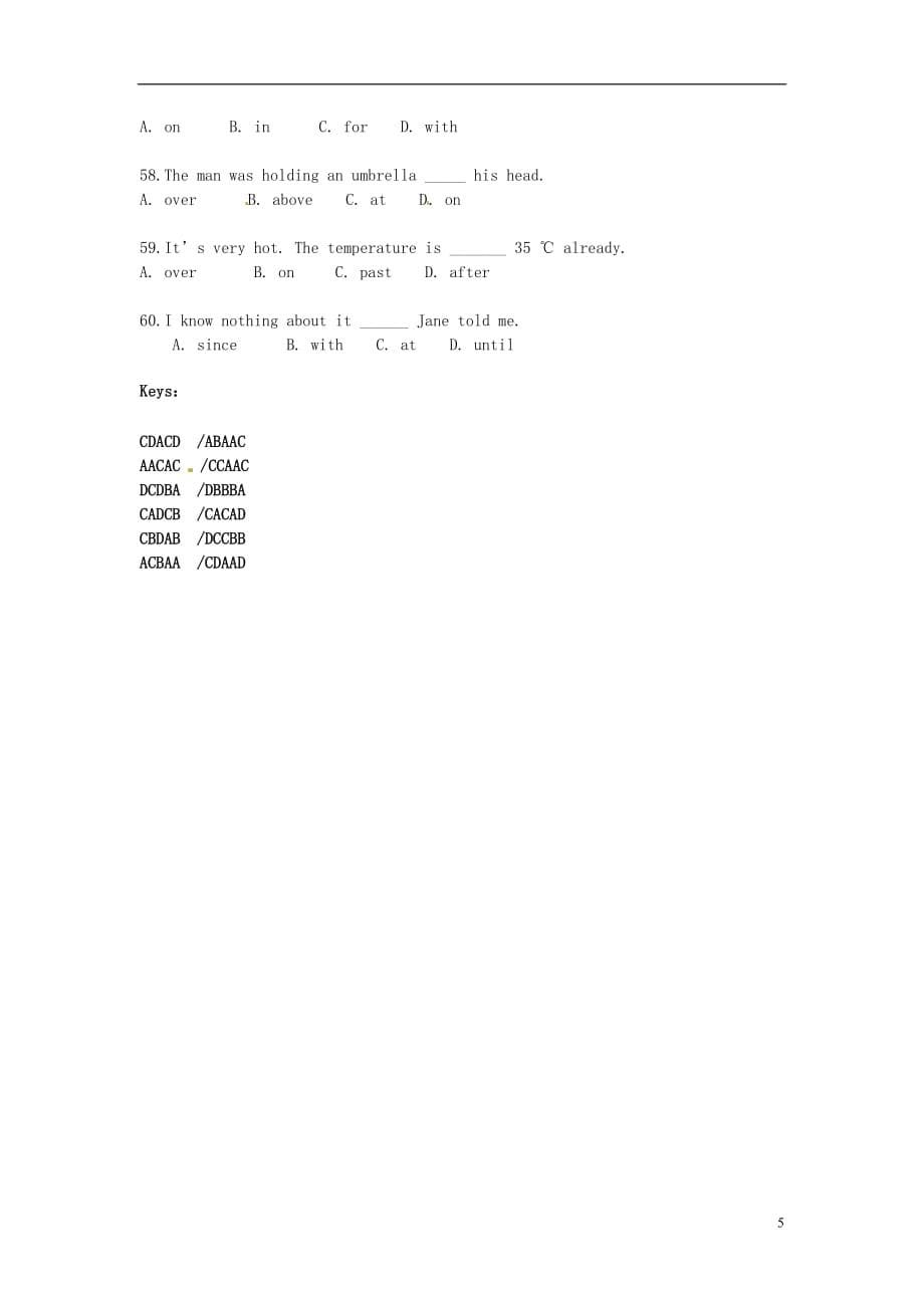 2013年中考英语知识点复习 介词 考点专项复习题及答案.doc_第5页