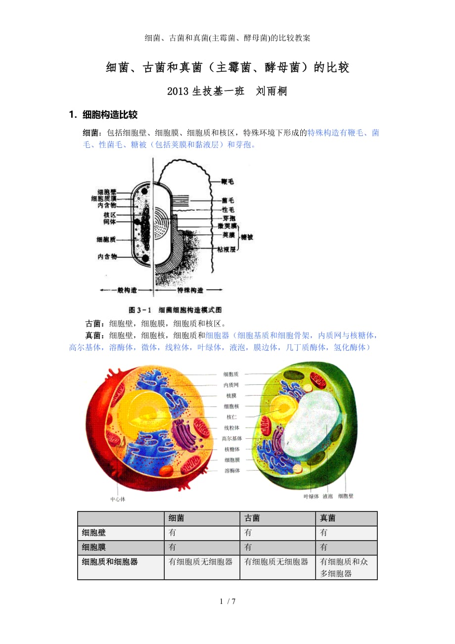 细菌古菌和真菌主霉菌酵母菌的比较教案_第1页