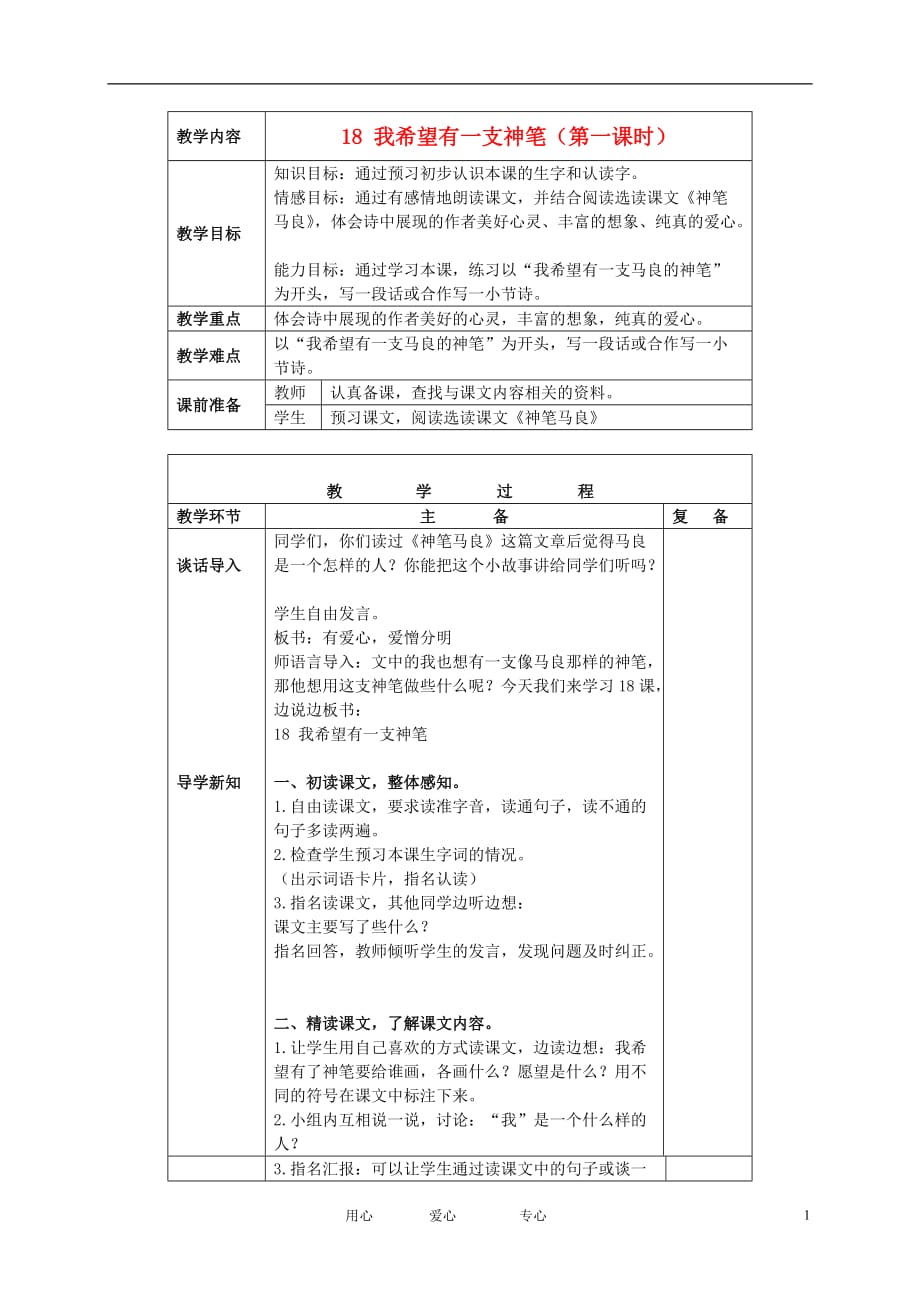 三年级语文下册 我希望有一支神笔 3教案 北京版[1].doc_第1页
