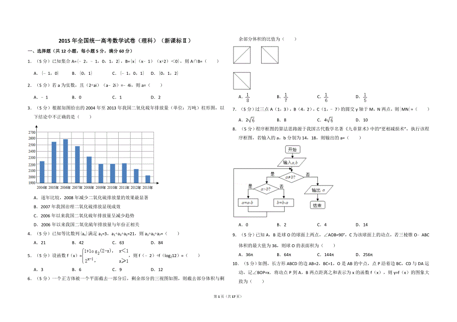 15版全国统一高考数学试卷（理科）（新课标ⅱ）（含解析版）_第1页