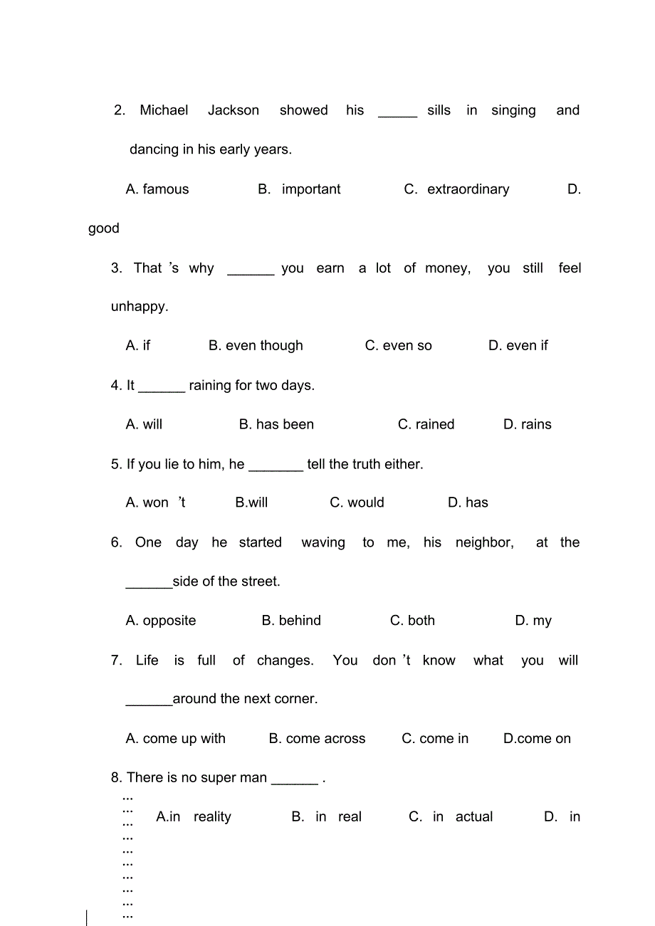 最新高职二年级下学期英语期中考试试题卷_第3页