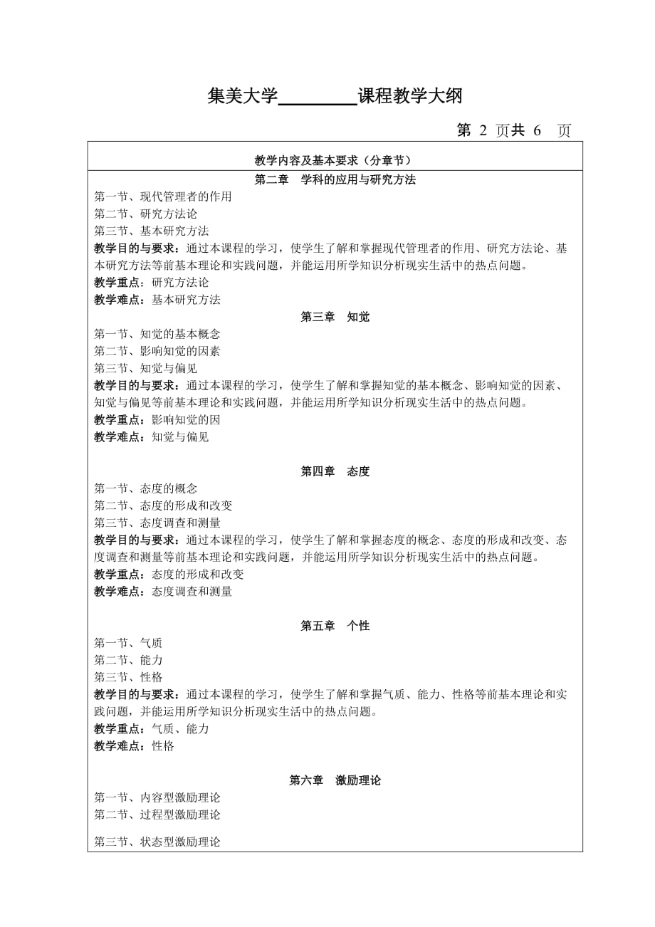 (组织设计）集美大学《组织行为学》课程教学大纲_第2页