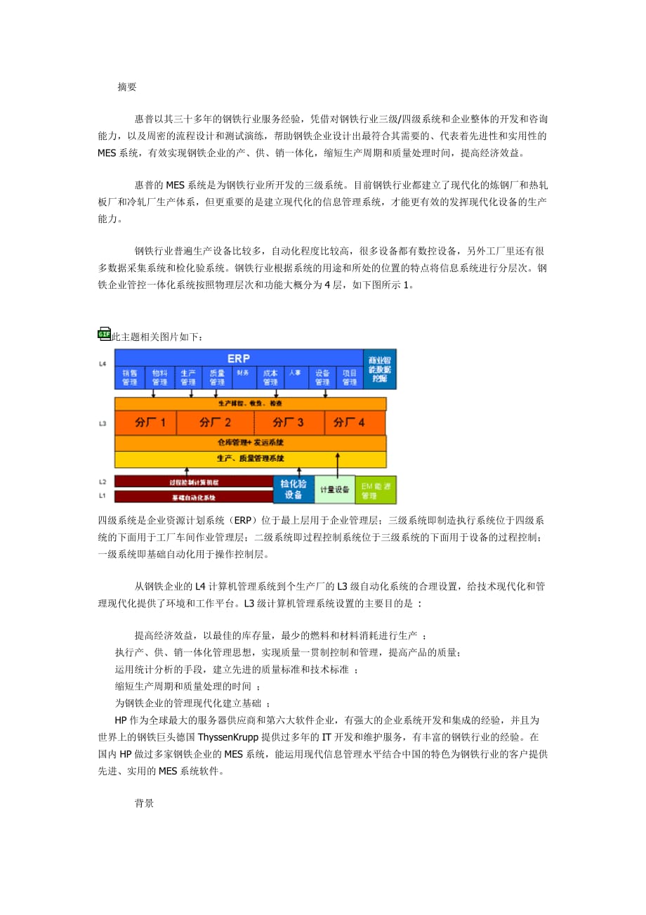 (职业经理人）HP钢铁行业制造执行系统(MES)_第1页