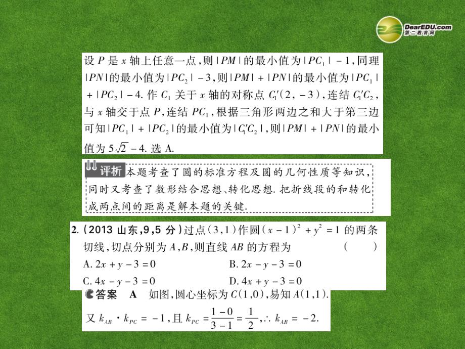 （安徽专用）2014高考数学二轮复习 93 点线圆的位置关系课件 理_第4页